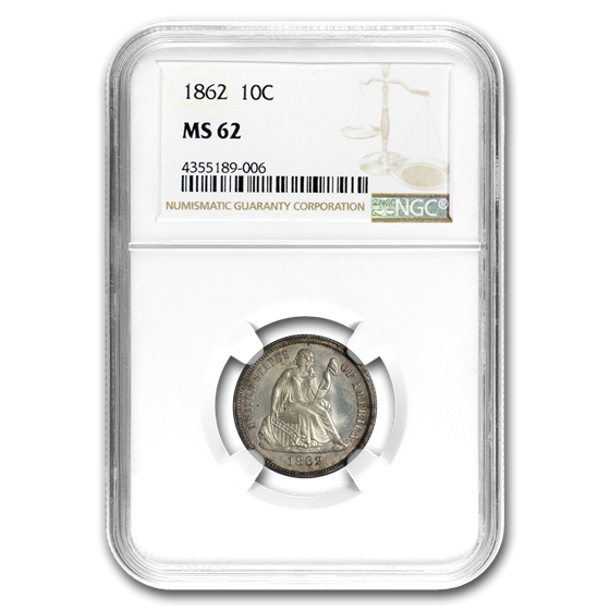 1862 Liberty Seated Dime MS-62 NGC 1862 Liberty Seated Dime MS-62 NGC